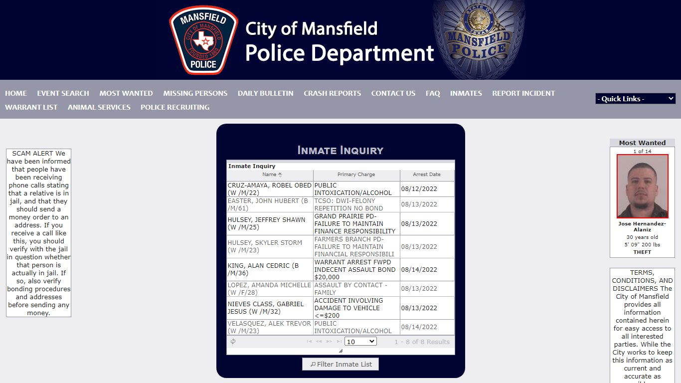 Inmate Inquiry - Mansfield, Texas